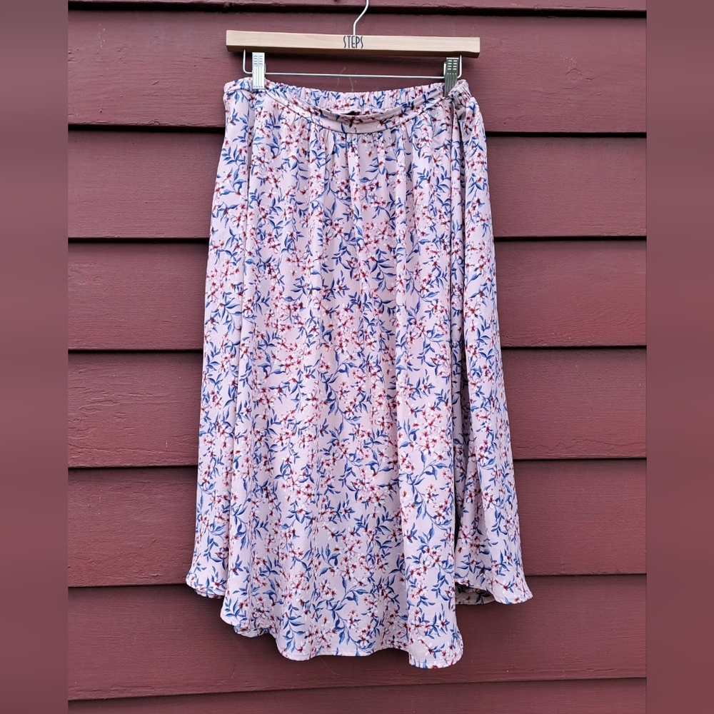 Pink floral midi skirt